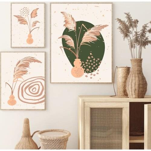 Boho Style Abstract Pampas Grass Wall Art Interior Canvas Painting Prints Geometry Posters and Pictures for Bedroom Home Decor