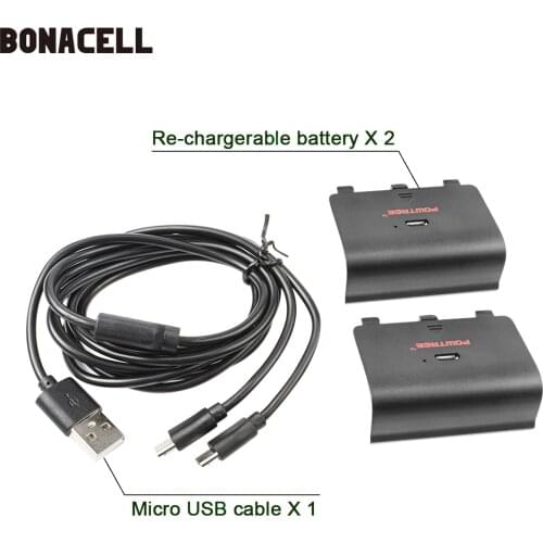 Bonacell 2X Batteries+USB Cable For XBOX ONE Controller Charging Kit Wireless Gamepad Joypad Rechargeable Backup Battery Pack