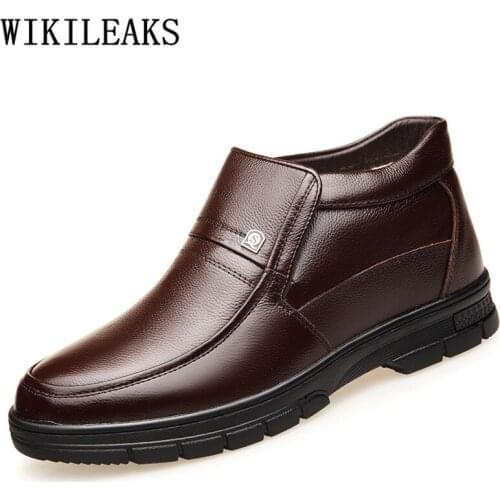 Business Shoes Men Snow Boots Black Leather Shoes Men Ankle Boots Casual Shoes Fashion Winter Shoes Men Dress Shoes Botas Hombre