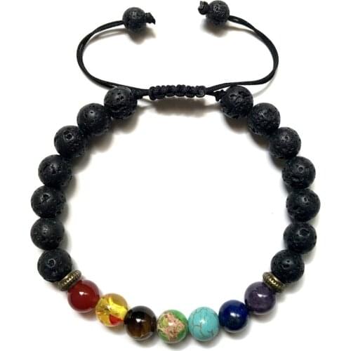Natural stone bracelet seven chakra bracelet natural stones 8mm lava-rock yoga bracelet chakra braided 100pcs/lot free shipping