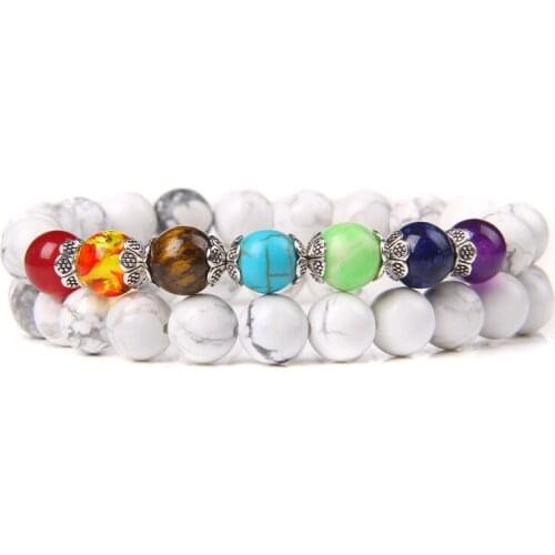 2pcs/set Natural Stone Beads 7 Chakra Bracelet for Women Men Turquoises Beaded Buddha Reiki Prayer Charm Bracelet Jewelry Gift