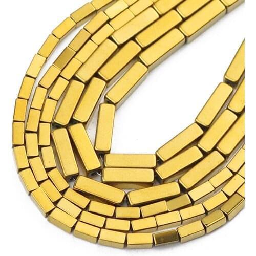 Rectangle Cuboid Gold Hematite Natural Stone Square Spacer Loose Beads For Jewelry Making Diy Bracelet Necklace Findings 4/6/9MM