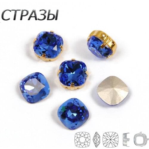CTPA3bI All-size Sapphire Color Cushion Cut Sewing Crystal Glass Stones Sew On Clothes Rhinestones Diamantes Montees Jewels Bead