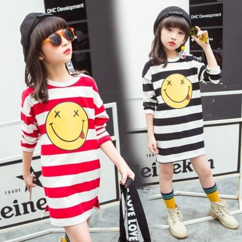 Girls Smile Children Long Sleeve T Shirt Cotton Dress Casual Black and Red Color 3-12 Ages