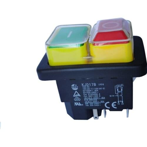 KEDU Waterproof Pushbutton Switches KJD17B 2HP 16A 4-Terminal 5Pin Electromagnetic Push Button Switch for Bench Saw Drill Lathes