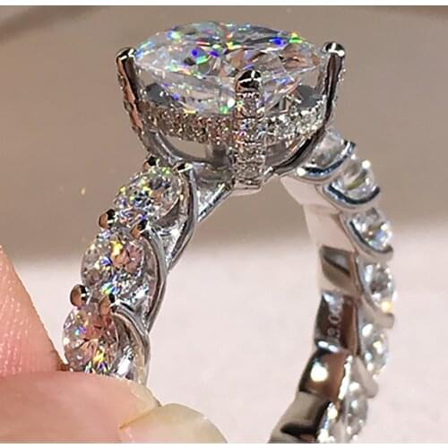 18K White Gold Women Ring Moissanite Diamonds 1 2 3 4 5 Carat Oval Round Luxury Wedding Party Engagement Anniversary Ring Trendy