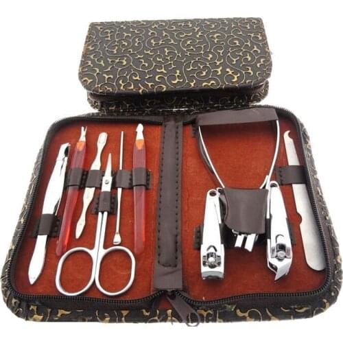 Nail Pedicure Manicure Kit 10pcs/set + Case Manicure Care Tools Bevel Dead Skin Scissors Ear Spoon Suit Best Family
