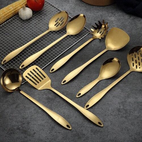 1Pcs Gold Stainless Steel Soup Spoon Colander Fried Shovel Spatula Ladle Cookware Kitchen Tools Kitchenware Cooking Tools
