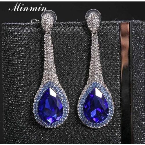 Minmin Teardrop Crystal Long Dangle Wedding Bridal Earrings for Women Shiny Rhinestone Hanging Earrings Fashion Jewelry MEH1685
