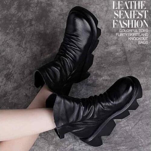 Fashion Autumn Women Ankle Boots 2021 Fashion Winter Ladies Platform Wedges Leather Casual Boots Woman Chunky Black Sneakers
