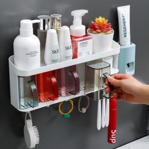 Bathroom Accessories Set Magnetic Adsorption Toothbrush Holder Automatic Toothpaste Dispenser with Cup Wall Mount Storage Rack