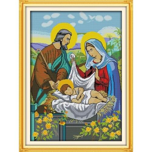 Joy Sunday Jesus Family Patterns Cross Stitch Kits DMC Print On Canvas 14CT Counted Chinese Cross Stitch Sets Home Decor Gift