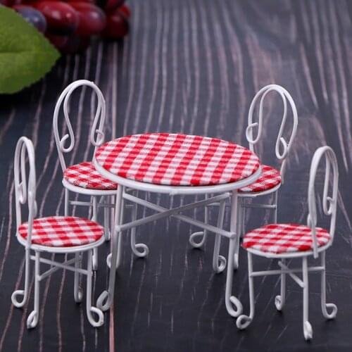 5pcs/set 1:12 Dollhouse Miniature Iron Table Chair Set Simulation Furniture Decor Toy