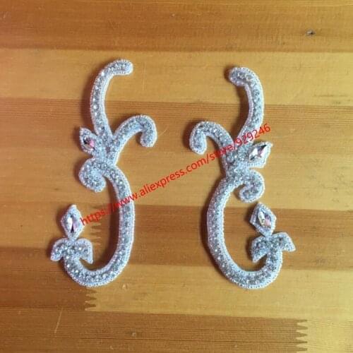 Fancy crystal applique in pairs for women coat jeans decoration white bridal rhinestone trims DIY hand crafts supply shoes stone