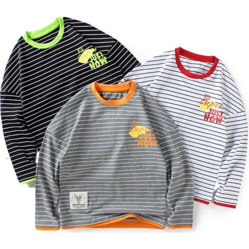 New Spring 2021 Boys T-Shirts Kids Striped Long Sleeve Tops Cotton For Teen Boy 6 8 10 12 14 Years Children Bottom T-Shirt