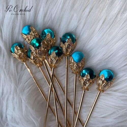 PEORCHID New Arrivals Chinese Hanfu Dress Hair Sticks Simple Hairpins Gold Metal Bridal Headpieces Wedding Hair Accessories