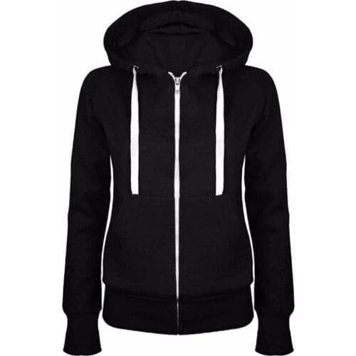 Solid Women Sweatshirt Hoodies Zipper Autumn Spring New Fashion Casual Black Hooded Sweatshirt Long Sleeve Coat Pullovers