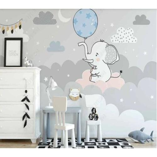 Papel de parede cartoon balloon baby elephant starry sky clouds cute childrens room 3D wallpaper mural,living room home decor