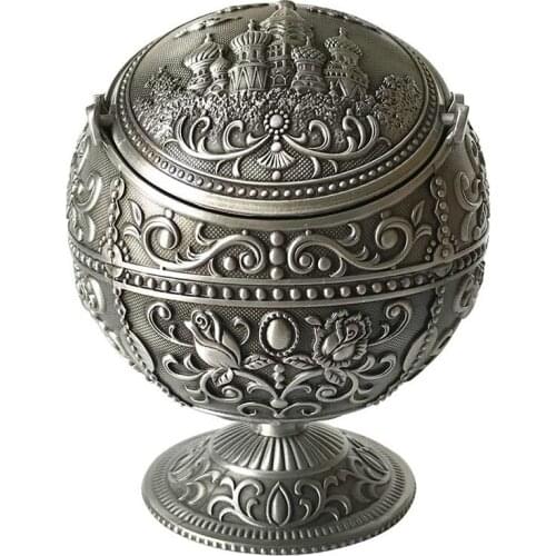 Ash Bowl with Cover Creative Personality Metal Spherical Castle Pattern Globe Decoration Household Smoke Cylinder