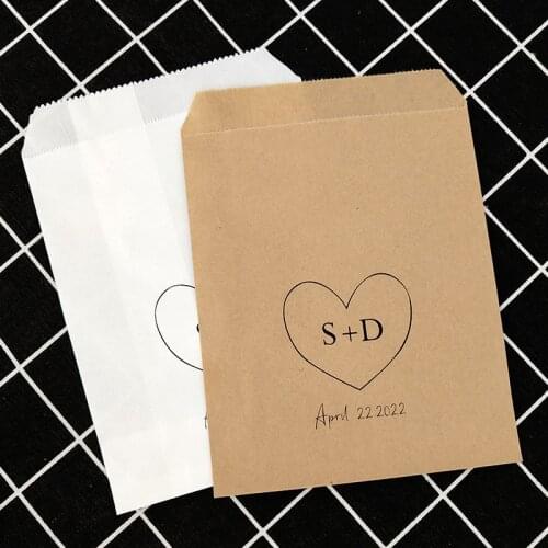 Personalized Custom Name & Date Donut Paper Wedding Engagement Favour Bags - Candy Buffet,Cookies, Popcorn - White or Brown D01