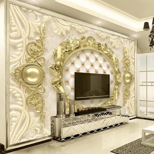 Custom Wall Cloth Fresco 3D Luxury Golden European Pattern Soft Bag Mural Living Room TV Background Wall Decoration Wallpaper
