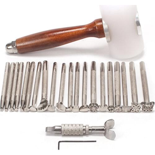 Professional Leather Punch Hammer Handmade Leather Carving Stamping Kit Adjustable Engraving Knife DIY Leather Craftwork Tools