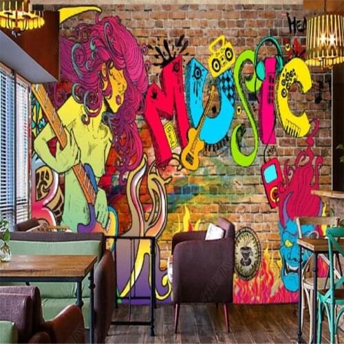 Retro Graffiti Guitar Music Theme Wallpaper 3D Bar KTV Club Mural Rock Studio Decoration Mural Wallpaper Papel De Parede 3d
