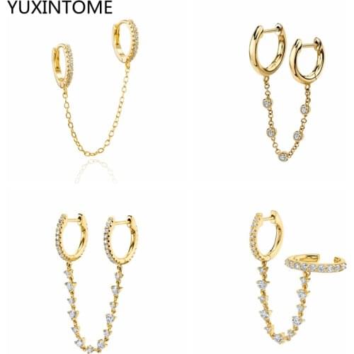 925 Sterling Silver Ear Buckle One PCS Two Hole Piercing Hoop Earrings for Women Crystal Chain Tassel Earring Party Jewelry Gift