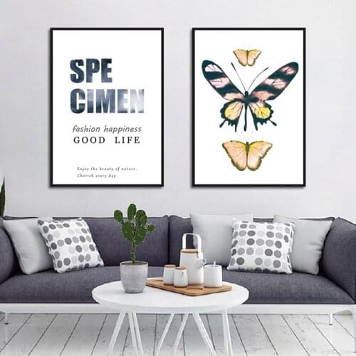 Modern Simple Butterfly & Letters Art Painting Canvas Material Home Decoration Living Room Bedroom Wall Hanging Picture No Frame