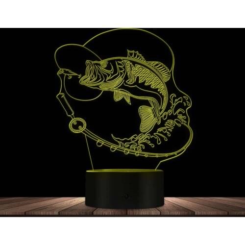 Fishing LED Lighted Sign Fishing Big Fish 3D LED Desk Lamp Fisherman Bedroom Lighting Decor Night Light Gift For Fishing Lovers