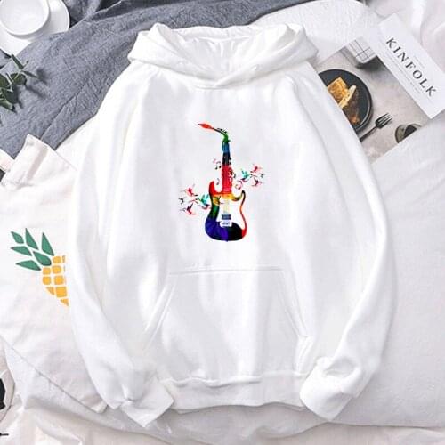 Autumn Winter Hoodies Women Long Sleeve Loose Oversized Sweatshirts Music guitar Print Streetwear Aesthetic Graphics Female Tops