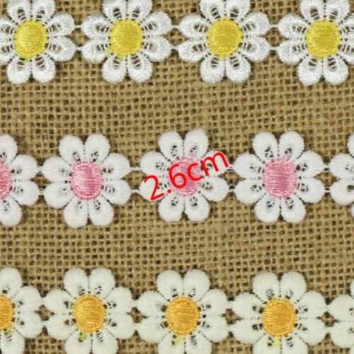 15 Yards/lot 2.6cm Embroidered Lace Fabric Flower Trim Ribbon Applique Cord Sewing Accessories Hair Dresser