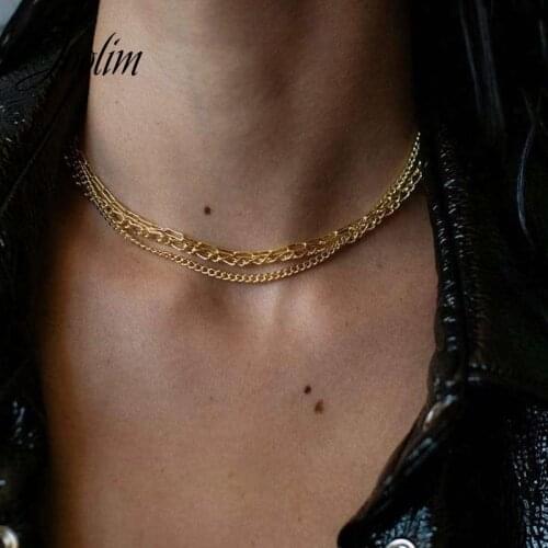 Joolim High Quality PVD Gold Finish Layered Chain Stainless Steel Necklace