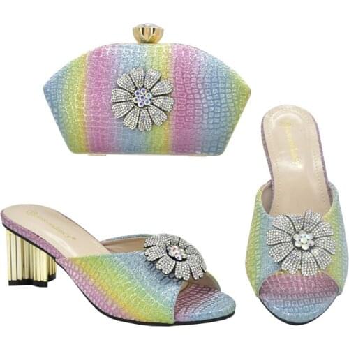 Nigerian Women Wedding Shoes and Bag Set with Rhinestone Shoes for Wedding Women Shoes and Bag for Party Wedding Ladies ShoeS