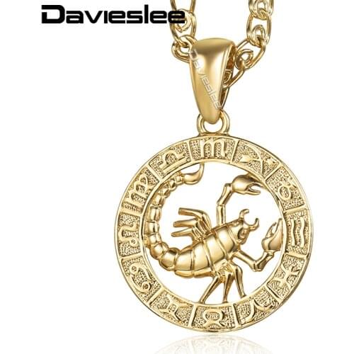 Davieslee Womens Scorpio Pendant Necklace Gold Zodiac Sign Constellation Pendant For Woman Jewelry Wholesale Dropshipping LGP364