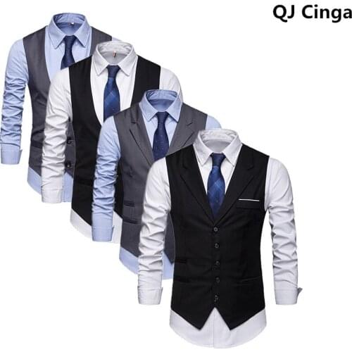 Vest Male Fashion Gentleman Business Suit Vests for Men Classic Party Wedding Waistcoat Sleeveless Jackets Vest Black Gray Coats