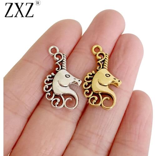 ZXZ 20pcs Tibetan Silver/Gold Horse Unicorn Head Charms Pendants Beads for Jewellery Making Findings 25x15mm
