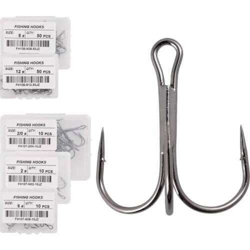 10pcs/ Set Treble Fishing Hooks High Carbon Steel Barbed Fishhooks Super Sharp Triple Hooks Sea Tackle Accessories with Box