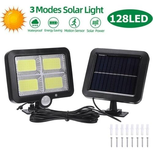 128 LED Solar Lamp Wall Spotlight Outdoor Floodlight Wall Lamp with Motion Detector For Garden Path Courtyard Lighting