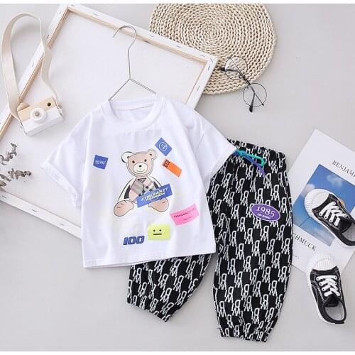 Baby Summer Fashion Clothes Boy 2-6 Years Cartoon Bear Outfits Casual Cotton T-shirt + Pants 2 pc/Sets Infant Children Clothing