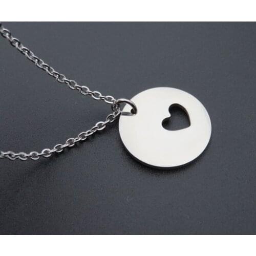 20mm High Polished Round Disc Stainless Steel Love Heart Pendant Necklace Jewelry Accossries