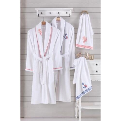 Unisex Embroidered Cotton 4 Piece Bathrobes Set