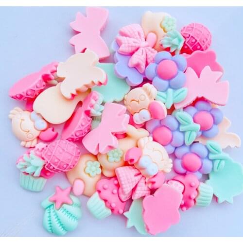 40 Pieces Of Cute Cartoon Fruit Marine Mixed Resin Series Kawaii Flat Bottom Scrapbook DIY Crafts Decoration Accessories 082