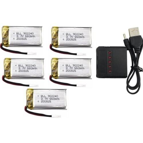 5PCS 3.7V 550mAh Battery With 5 In 1 Charger For SP300 ZF04 Gesture Sensing Quadcopter Drone Battery