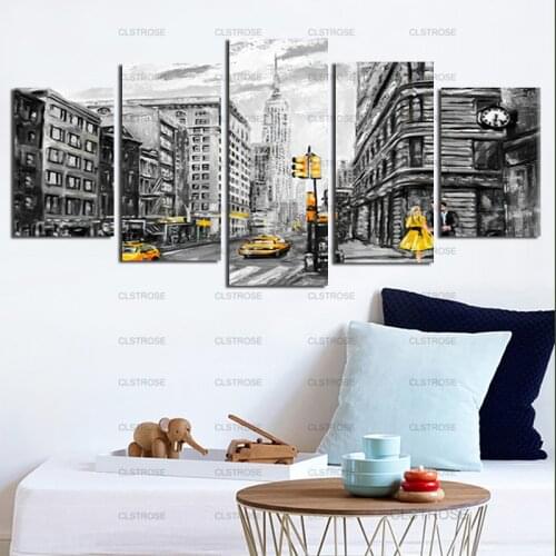 5Pcs Decorative Canvas Painting Street and Character Poster Home Wall Art Canvas Hd Printing Irregular Decorative Painting