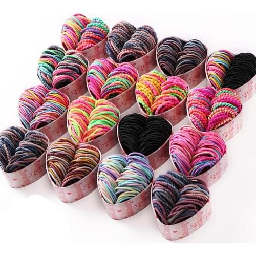 50PCS/Box New Girls Colorful Basic Elastic Hair Bands Ponytail Holder Scrunchies Kids Hair Ropes Rubber Bands Hair Accessories