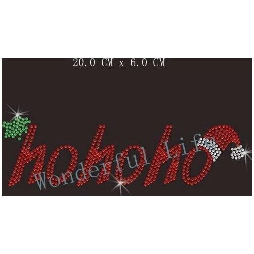 Free shipping hohoho cap with green leaf rhinestones transfers motif for you use for design