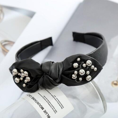 Free shipping women Lovely PU bow bead hairbands girls headwear cute ladys hair accessories korea style headbands