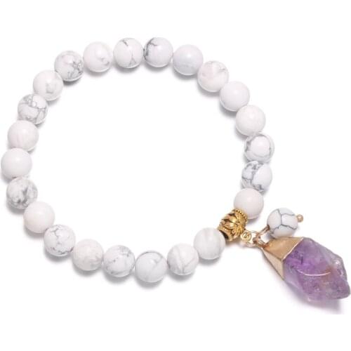 Natural White Turquoises Beads Bracelet Trendy Amethysts Pendants Bracelets Bangle for Women Jewelry Gifts