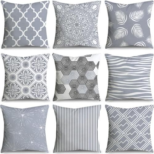 45*45cm Gray Striped Geometric Cushion Cover Polyester Pillowcase Cojines Decorativos Para Sofa Home Bedroom Sofa Decor 40814